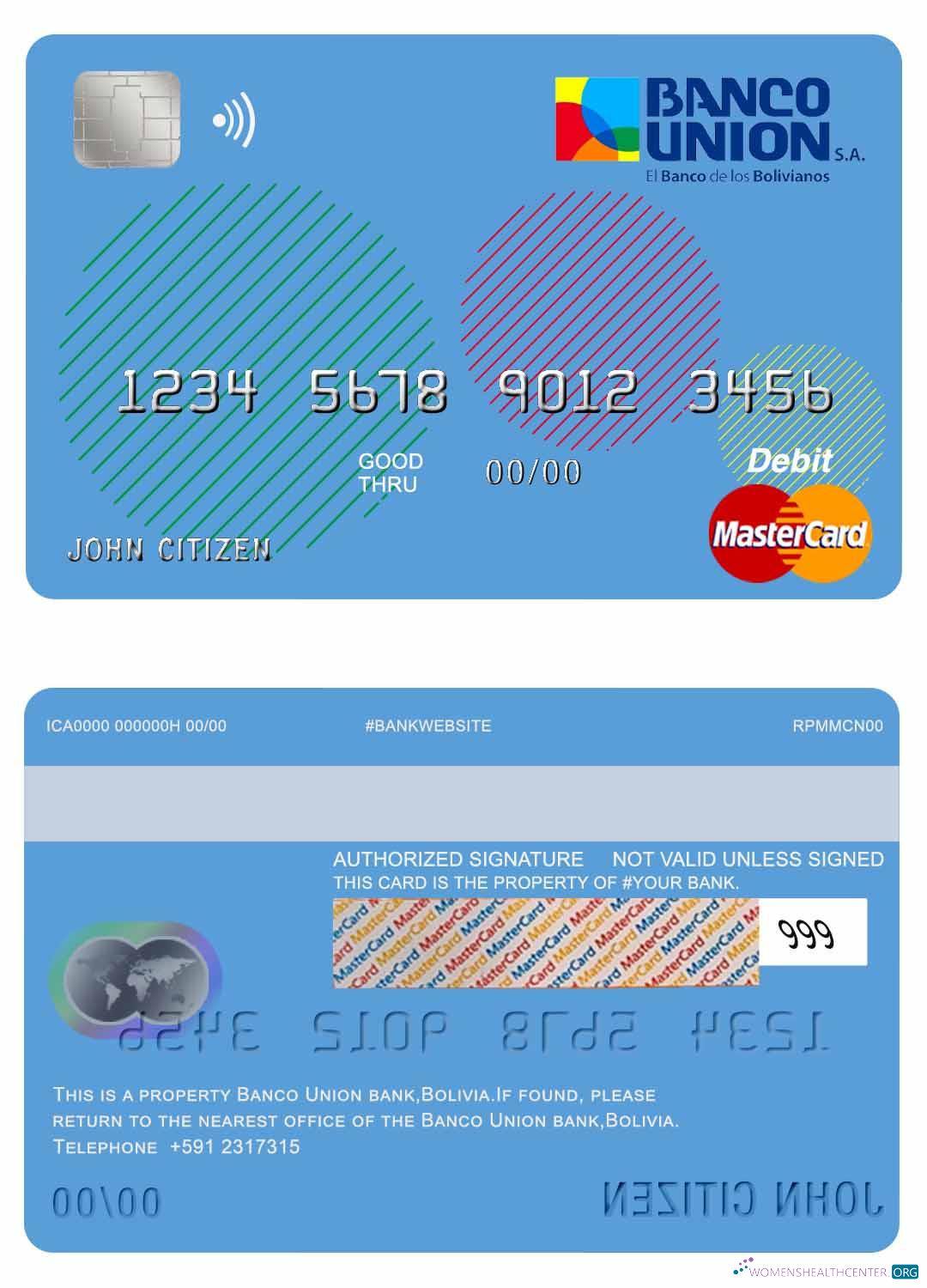 Download Bolivia Banco Union bank mastercard debit card Photoshop template